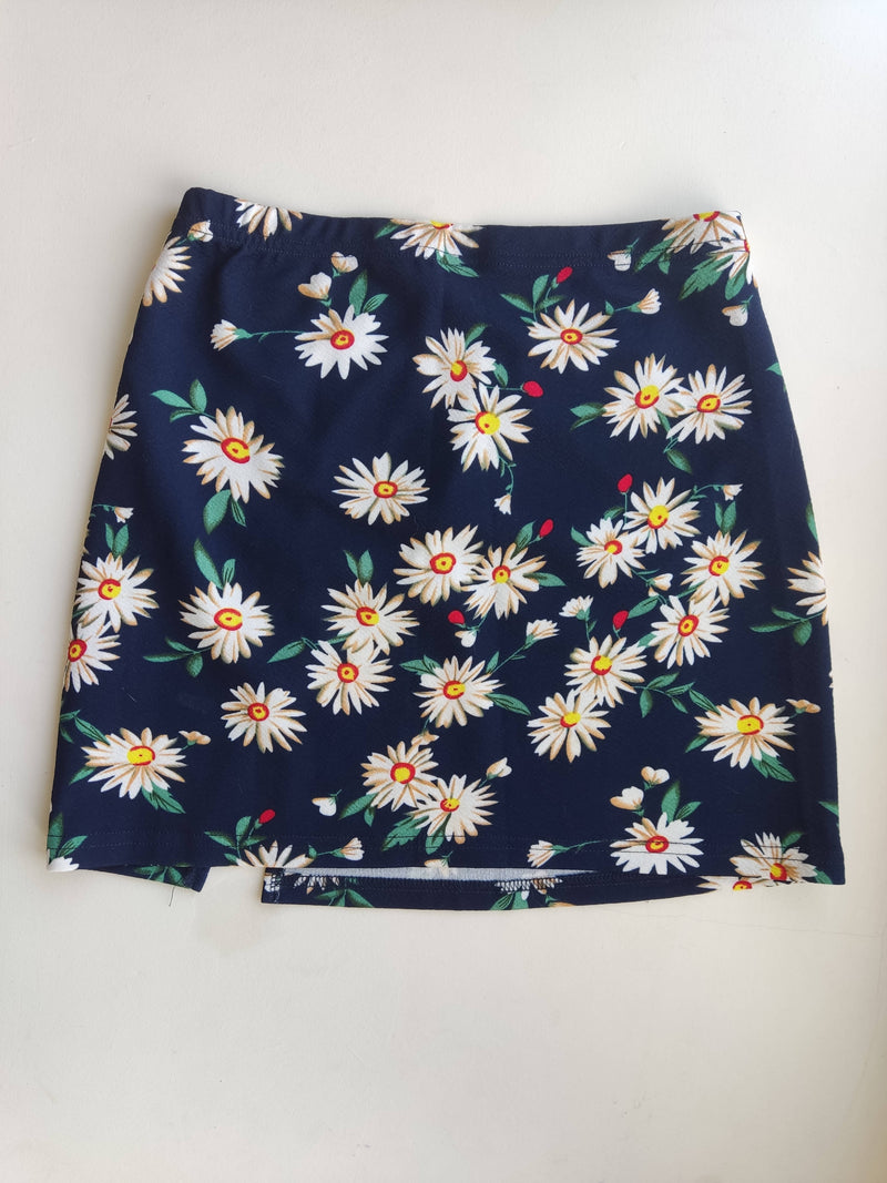 SHEIN Split Hem Daisy Floral Skirt Navy Blue / M