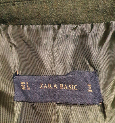 ZARA Khaki Green WOOL Jacket Size S Double Breasted Coat Vintage Style