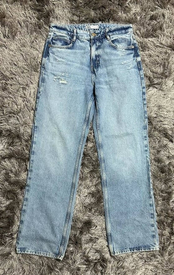 Zara new blue distressed denim size:38