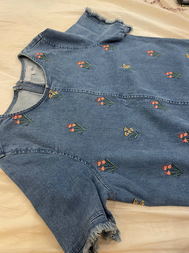 Cute Embroidery Denim Dress Size M-L