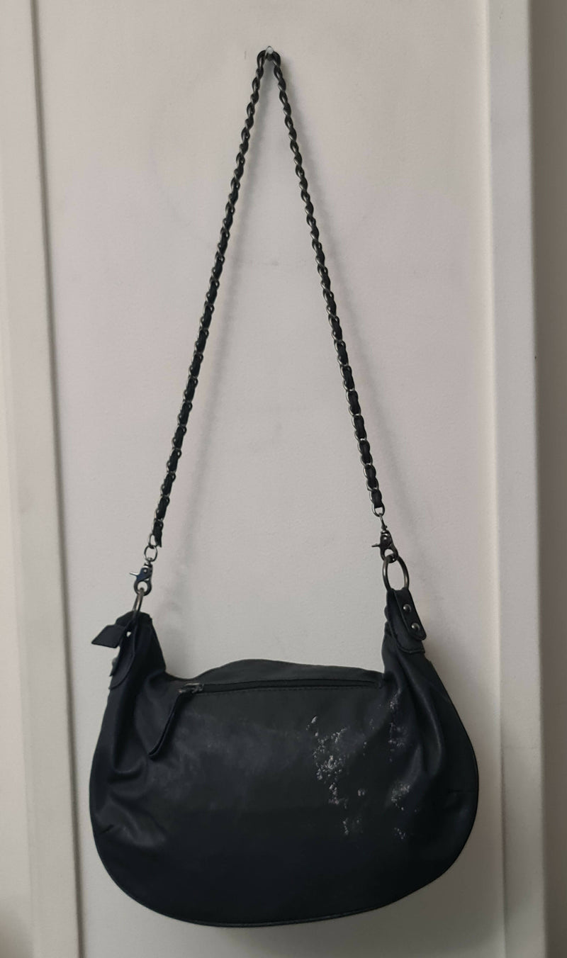 Edgy Black Leather Crossbody Bag with Chains