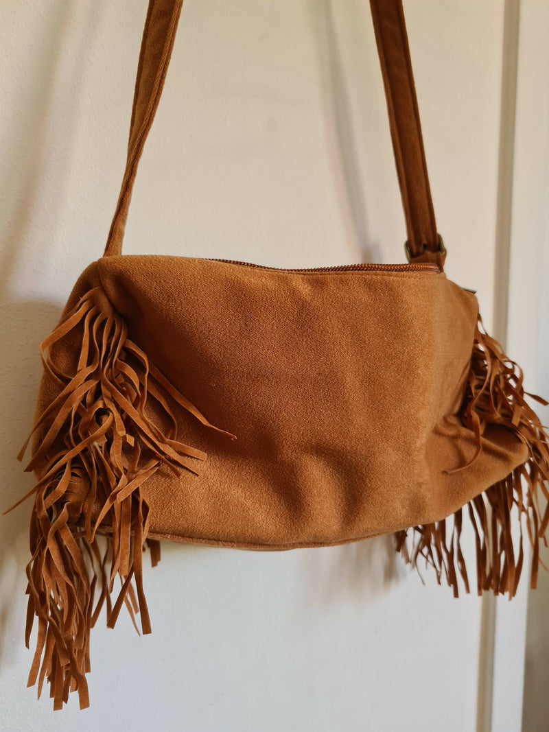 Camel Faux Suede Baguette Bag