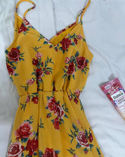 Yellow Floral long Dress Size S-M