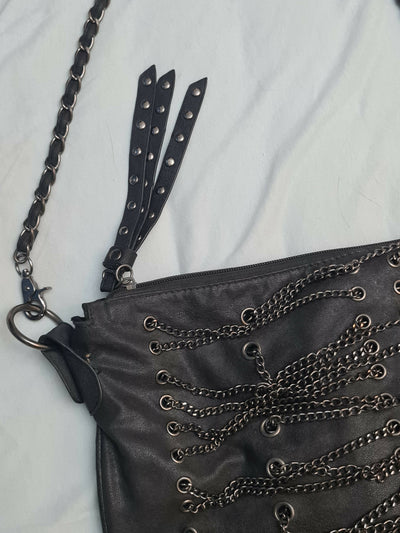 Edgy Black Leather Crossbody Bag with Chains