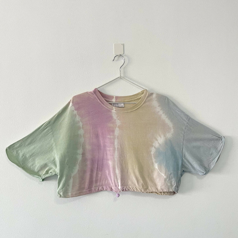 Bershka Cropped Tie-dye Large Tshirt with Adjustable Waist