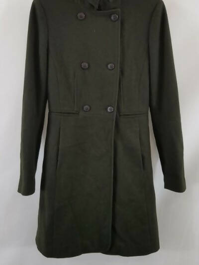 ZARA Khaki Green WOOL Jacket Size S Double Breasted Coat Vintage Style