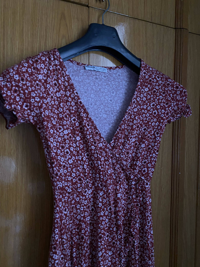 PULL&BEAR Floral Red and White Dress