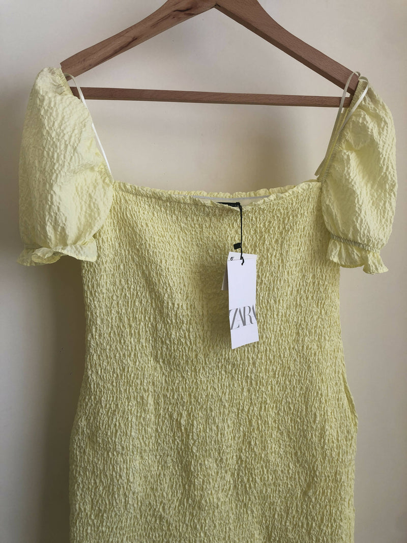 Zara Off-Shoulder Yellow Dress Size: L