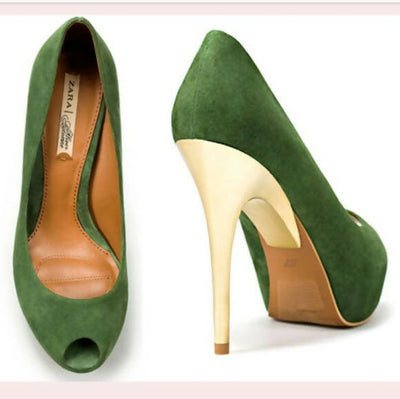 Zara Velvet Emerald Heels Size 38