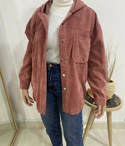 Pink Corduroy Jacket with Hood Free Size (New)