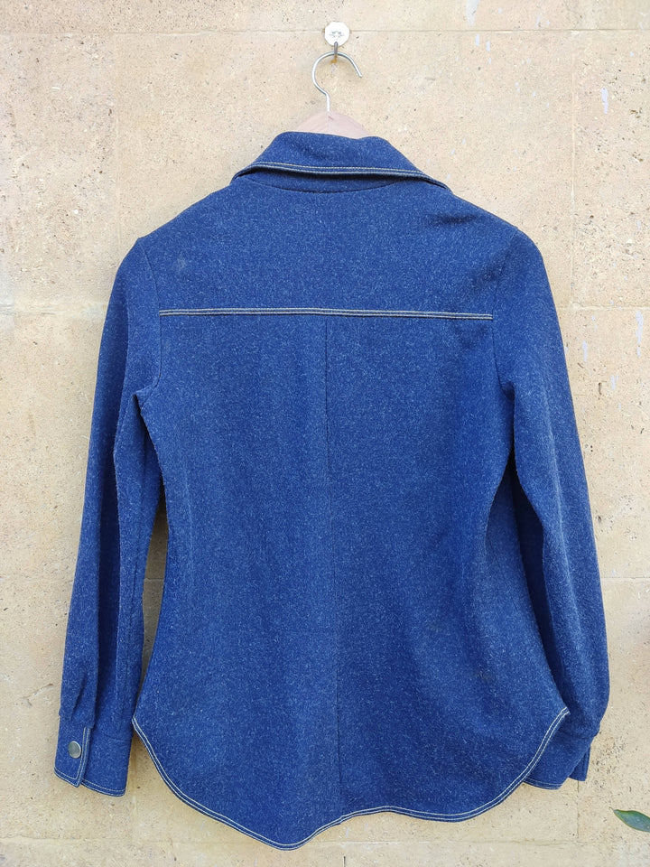Jeans Buttoned Up Thick Elastic Shirt Size M