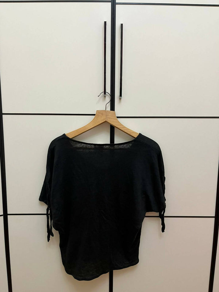 H&M Black Linen Top With Open Shoulders Size S