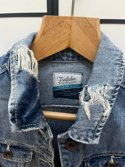 Zara Cropped Jeans Jacket 3/4 Sleeve Size L