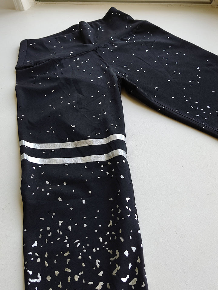 Varsity Striped Hot Stamping Silver Sports Leggings Size: S