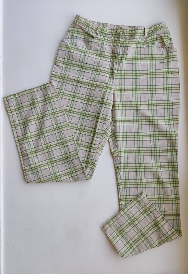 White & Green Checkered Vintage Pants