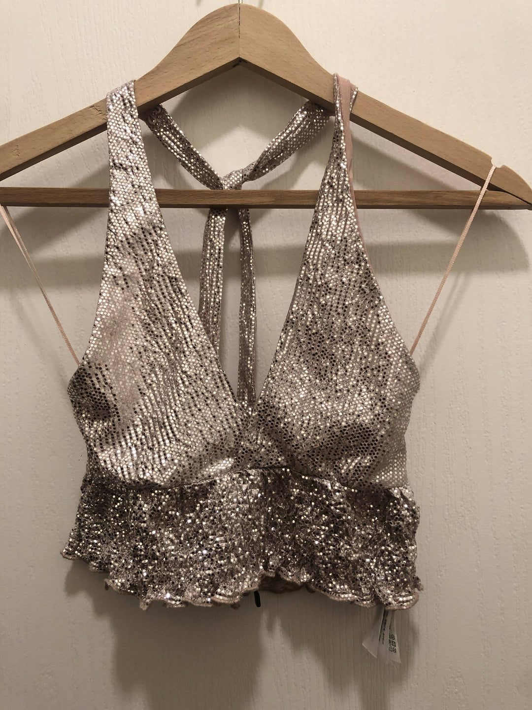 XS Bershka Pink Lilac Sequins Back Tie Top