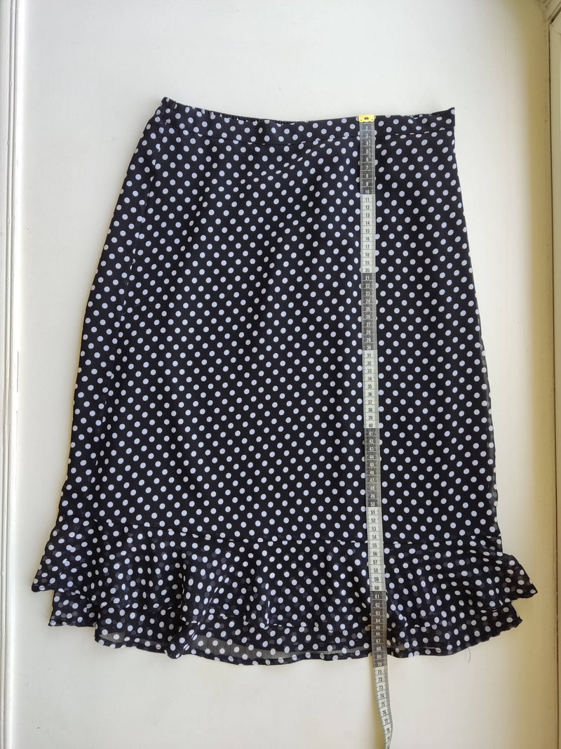 Polka Dotted Midi Black Skirt Size: S-M