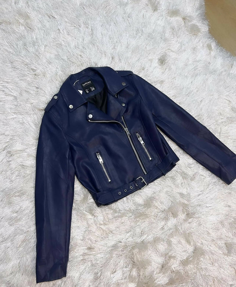 Navy leather jacket - size S