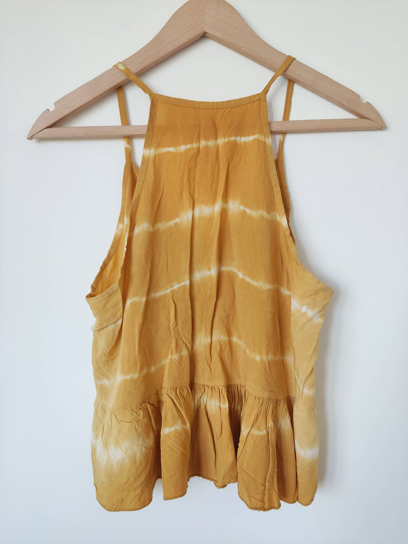 Medium Yellow & White Tie-Dye Sleeveless Top