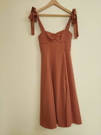 Solid Cami Knotted Slit Midi Dress Size S