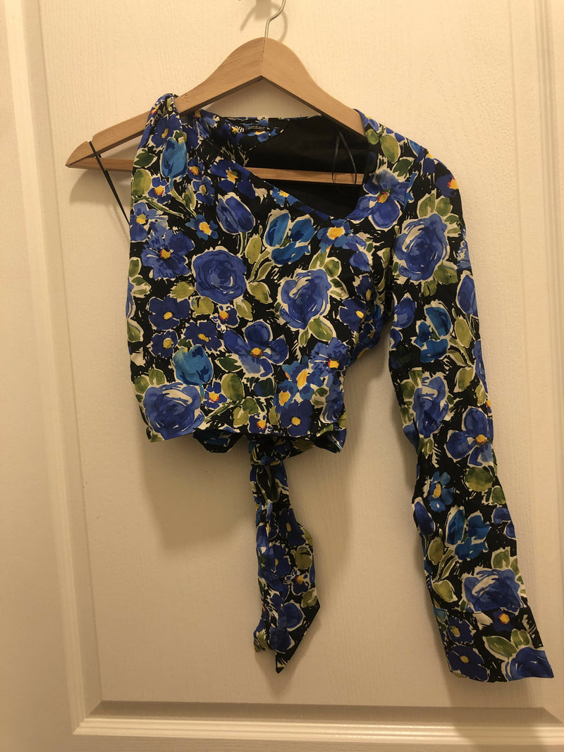 Zara XS Floral One Shoulder Blouse