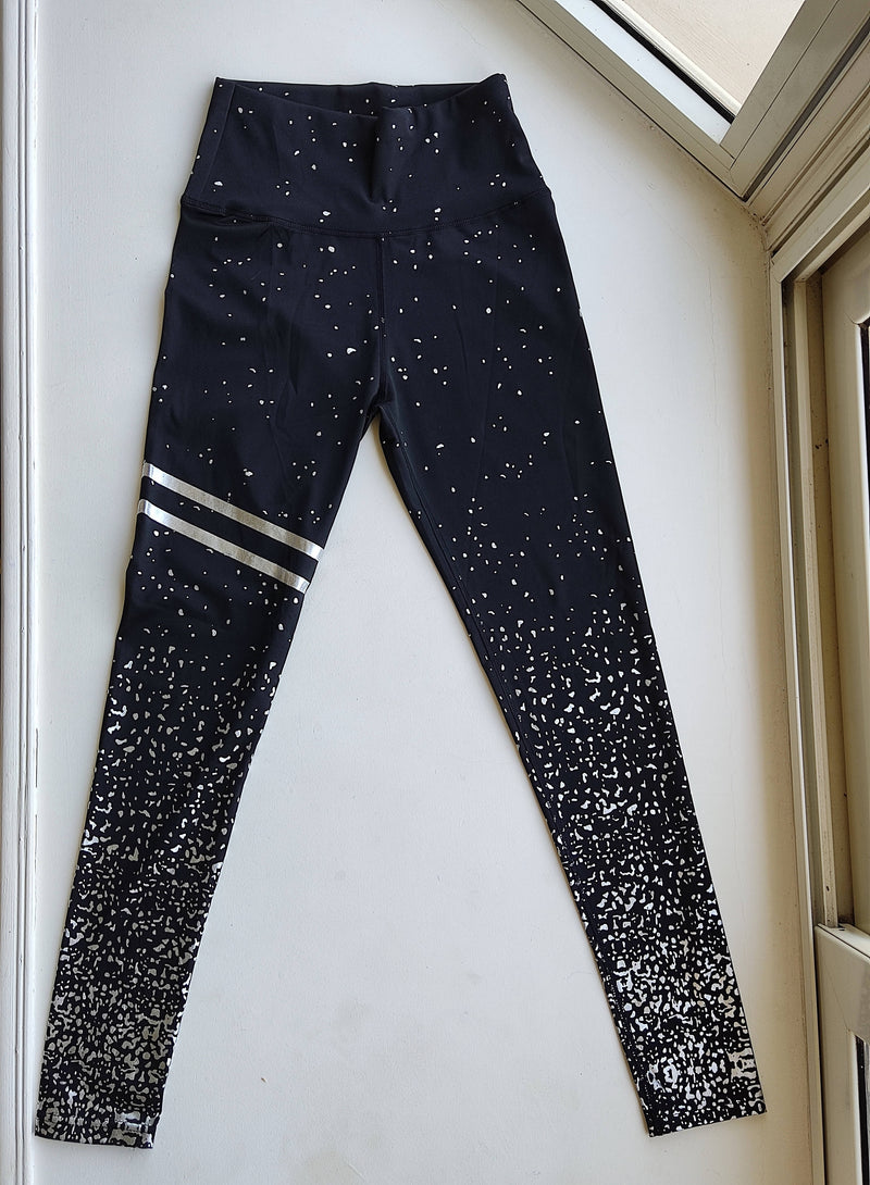 Varsity Striped Hot Stamping Silver Sports Leggings Size: S